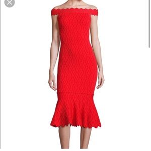 Jonathan Simkhai Diamond Knit Trumpet Dress sz xs red off the shoulder